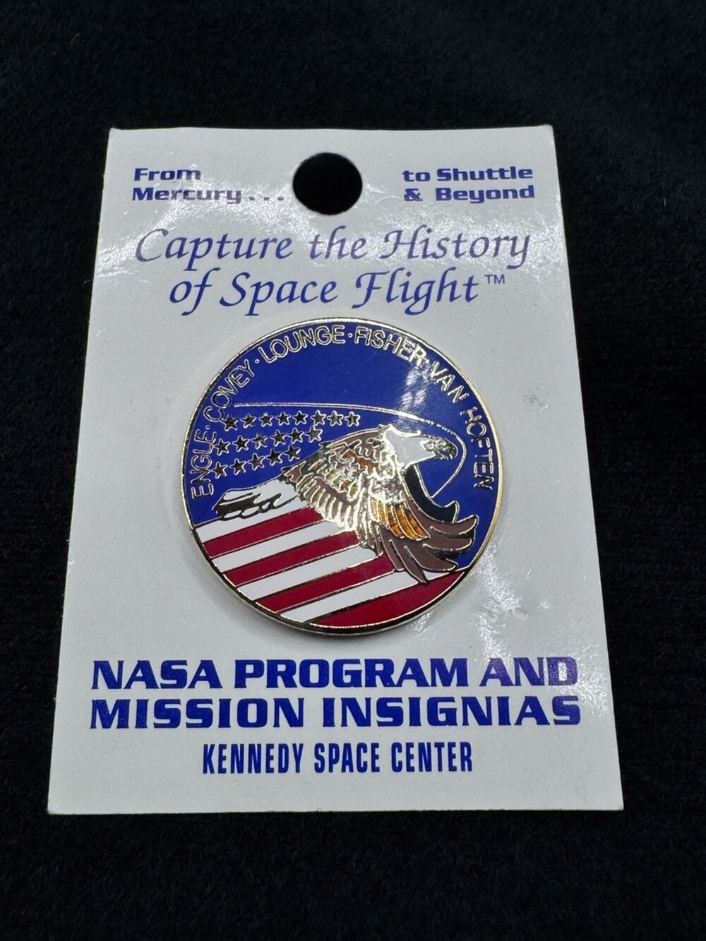 NASA Engle Covey Lounge Fisher Van Space Shuttle Mission Souvenir Pinback Lapel